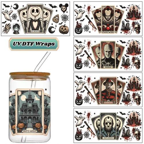 Horror Movie Tarot UV DTF Wraps, Scary Halloween Character S