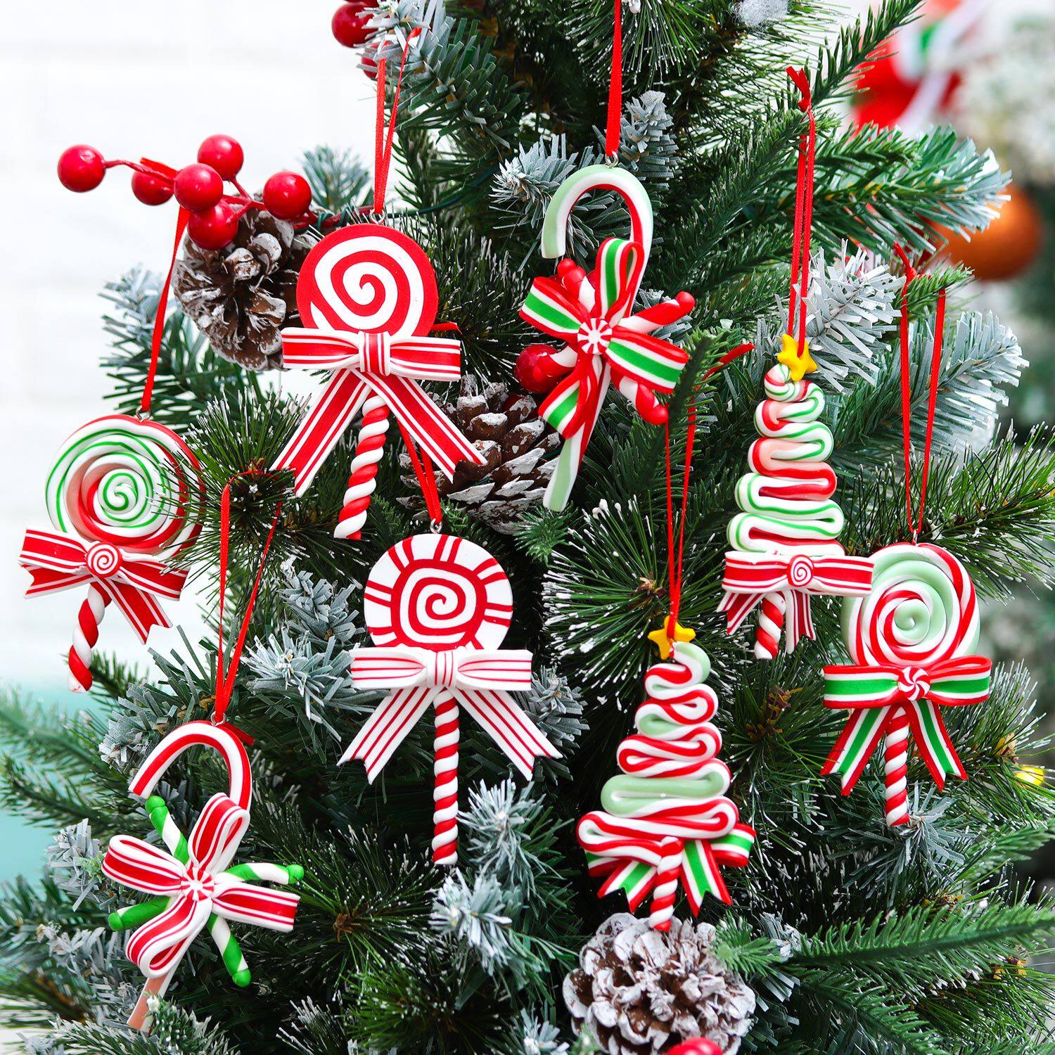 8 Pieces Christmas Candy Ornaments Lollipop Ornament Xmas De