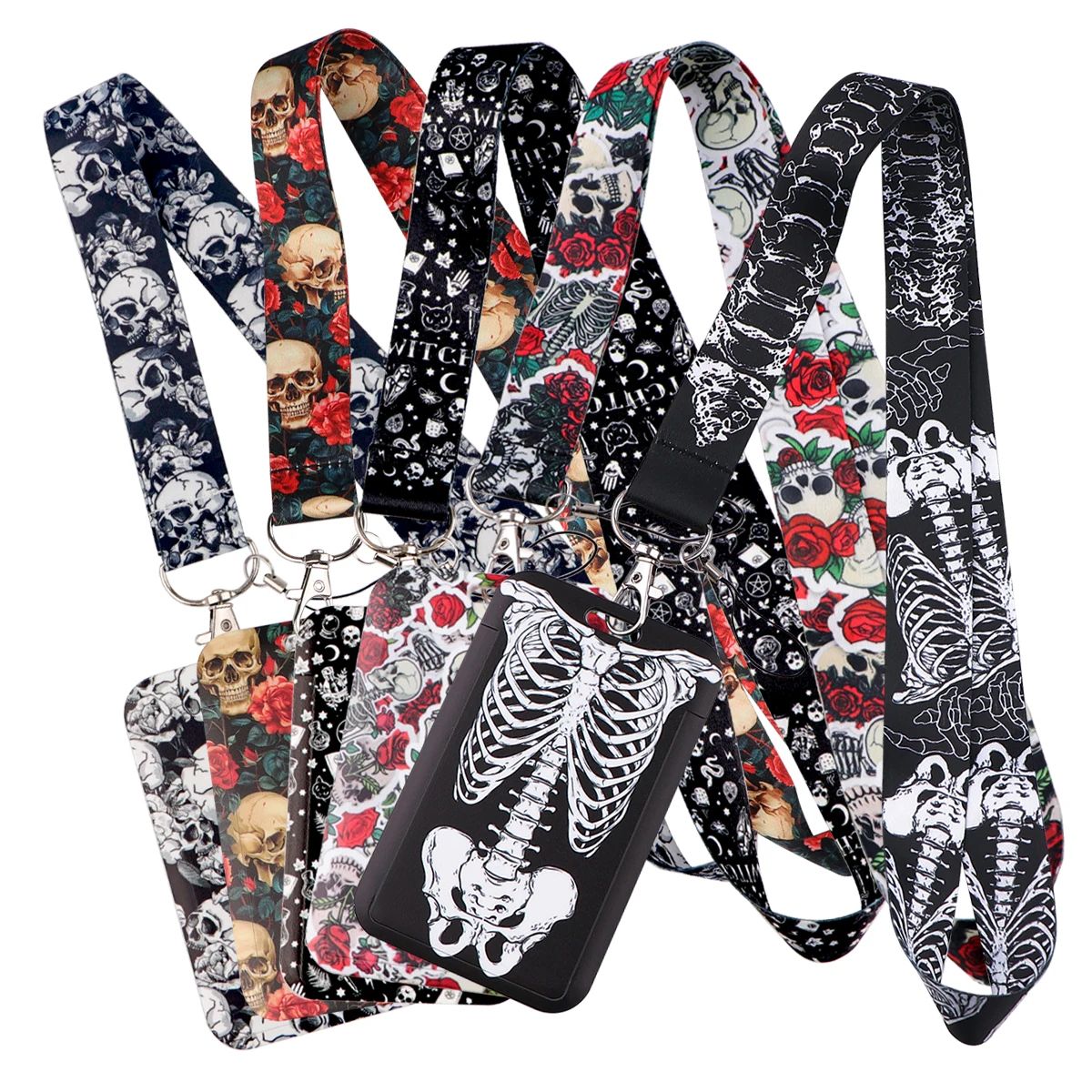 Human Skeleton Lanyard Halloween Card Holder Student Hanging