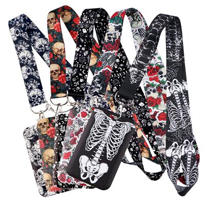 Human Skeleton Lanyard Halloween Card Holder Student Hanging
