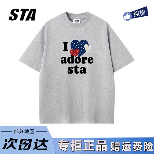 STA旗舰店美式波点爱心印花短袖男女夏季新款高街复古纯棉情侣t恤