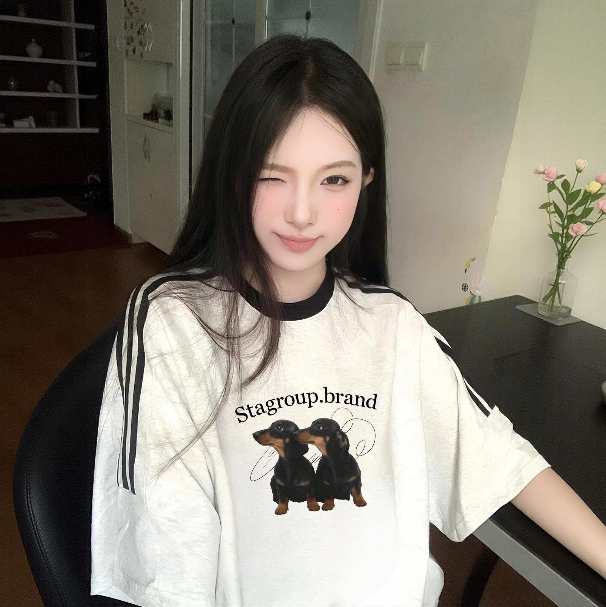 STA旗舰店美式潮牌织带纯棉短袖男女夏季新款小众设计感情侣t恤