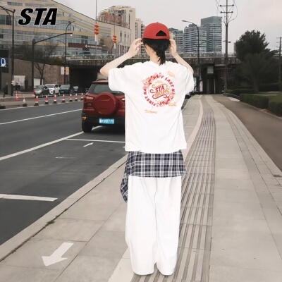 STA旗舰店美式短袖t恤男女夏季新款潮牌复古重磅纯棉oversize上衣