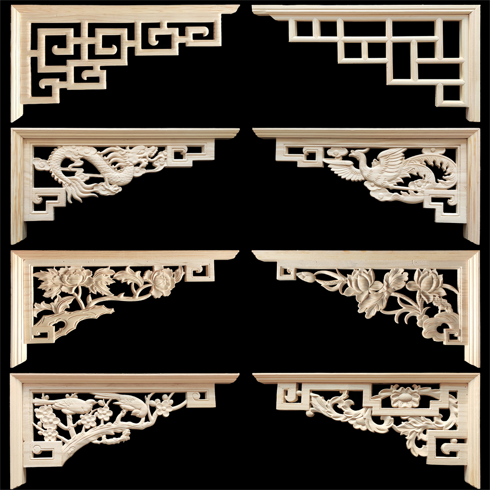 东阳木雕实木角花门楣垭口装饰新中式仿古枪角梁拖背景墙镂空雕花