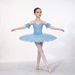 【丹律诗】简单款浅蓝色儿童芭蕾舞tutu裙蓝鸟变奏桃李杯比赛服