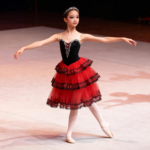 丹律诗新款堂吉诃德黑红色角色变奏芭蕾舞长裙西班牙比赛演出服饰