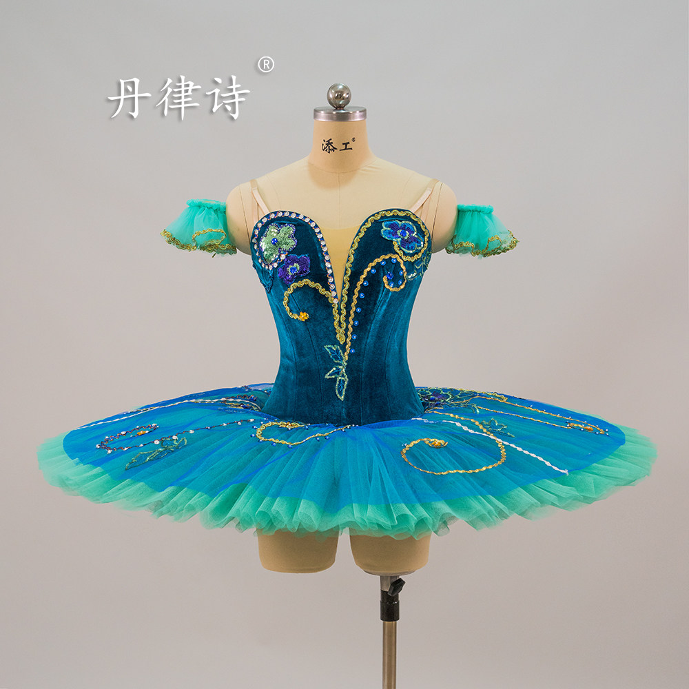 量身定制儿童比赛专用芭蕾舞tutu裙蓝鸟变奏独舞成人演出服12层纱