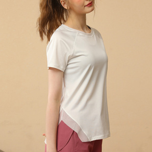 健身衣女短袖长款速干宽松遮屁股跑步运动t恤中长款大码瑜伽上衣