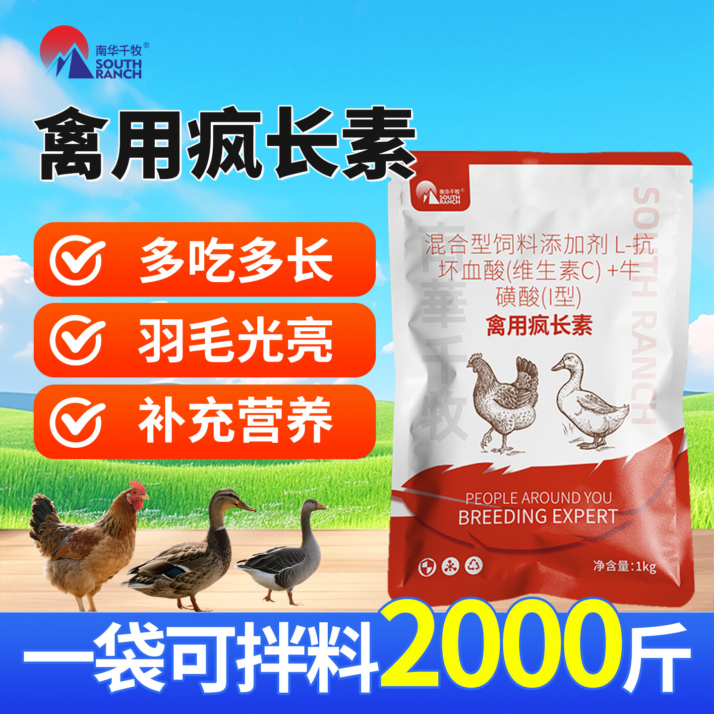 禽用疯长素疯长王畜禽养殖场鸡鸭鹅鹌鹑肉鸽生长肉鸡用饲料添加剂