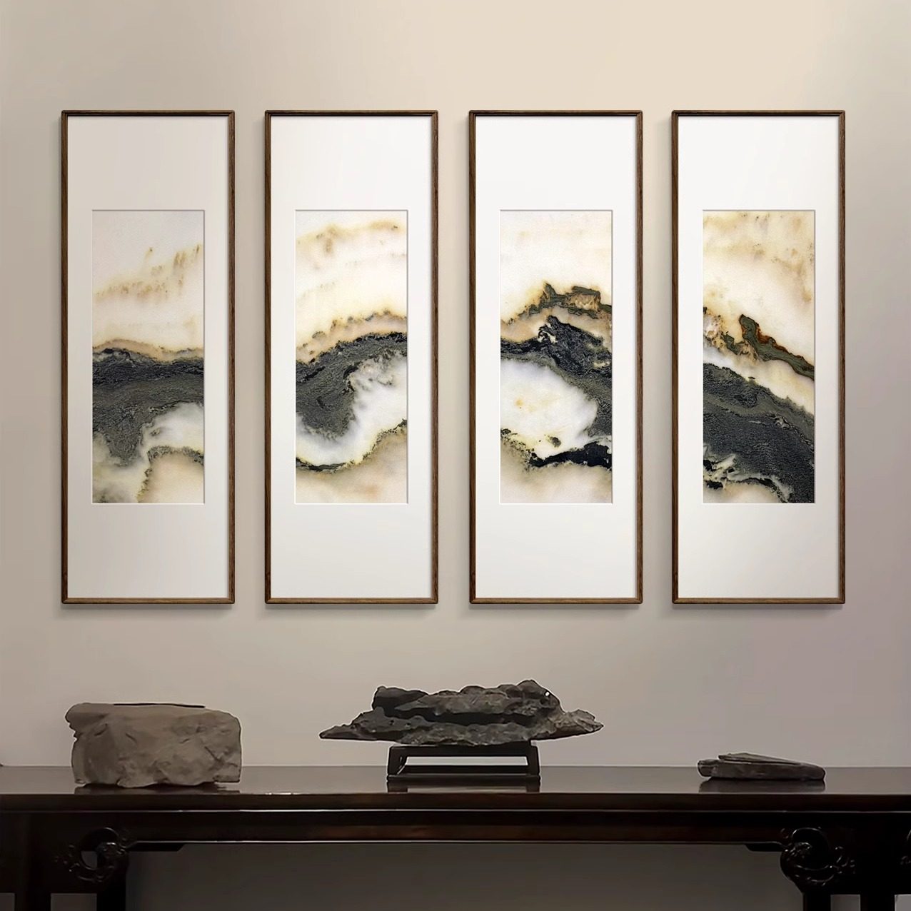 化境天然石画高端客厅茶室玄关画