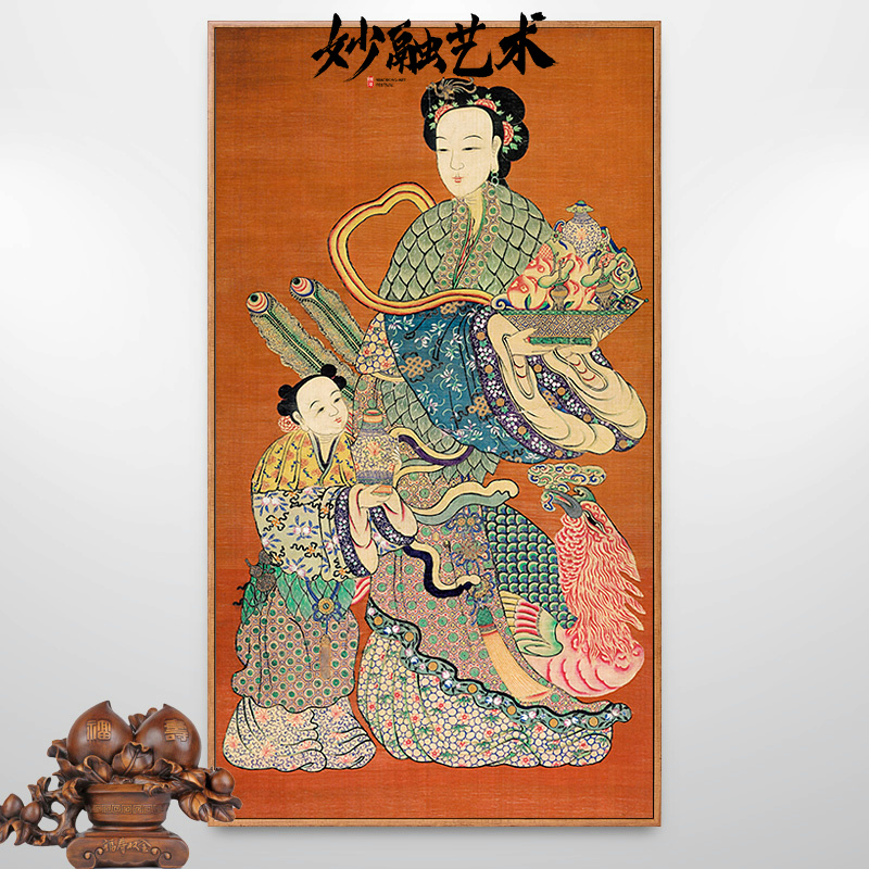 仙女送桃图古风人物画新中式装饰画走廊过道竖版挂画仿古壁画古典