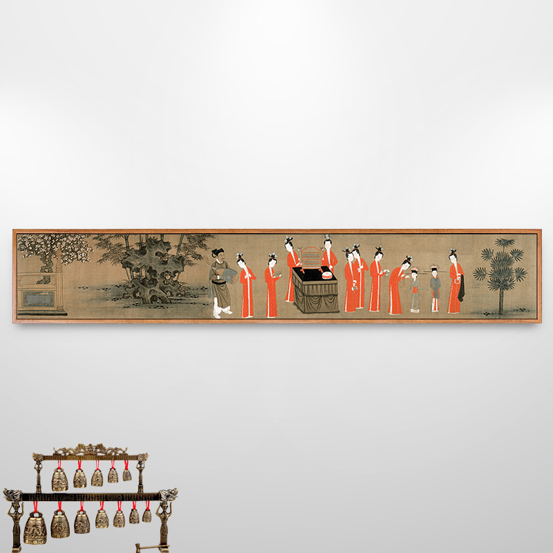 歌乐图仕女图挂画新中式餐厅装饰画酒店背景墙壁画古代人物画仿古图片