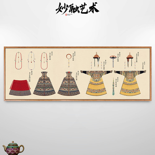 清朝清代皇后朝服龙袍服饰挂画新中式书房装饰画背景墙壁画中古风