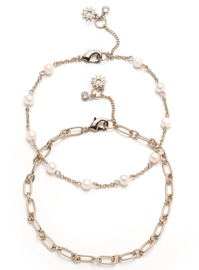 双层淡水珍珠花朵镀金礼物手链