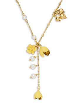 kate spade金花系列golden bloom花卉长吊坠仿珍珠Y形项链