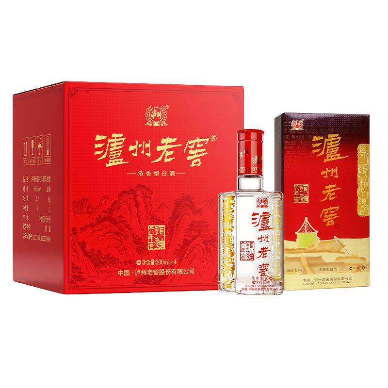 泸州老窖六年窖头曲52度500ml*4瓶吉祥如意礼盒浓香型白酒送礼