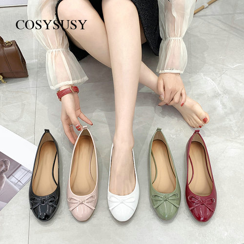 芭蕾单鞋女圆头平底鞋软皮春夏季蝴蝶结休闲红色女鞋 women shoes
