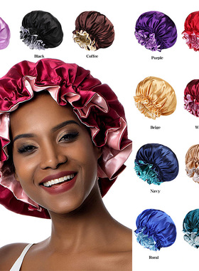 nightcap shower cap women 纯色浴帽时尚缎面宽边睡帽女士化疗帽