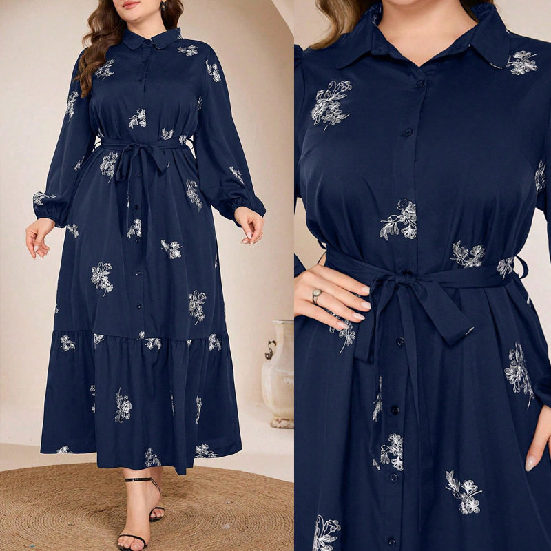 2026 Plus size Women Fashion dress泡泡袖连衣裙拼接荷叶边长裙
