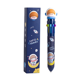 十色圆珠笔卡通多色圆珠笔可爱创意按压式彩色多功能笔多色笔蓝黑红学生手帐标记号做笔记手账专用批发8/10色