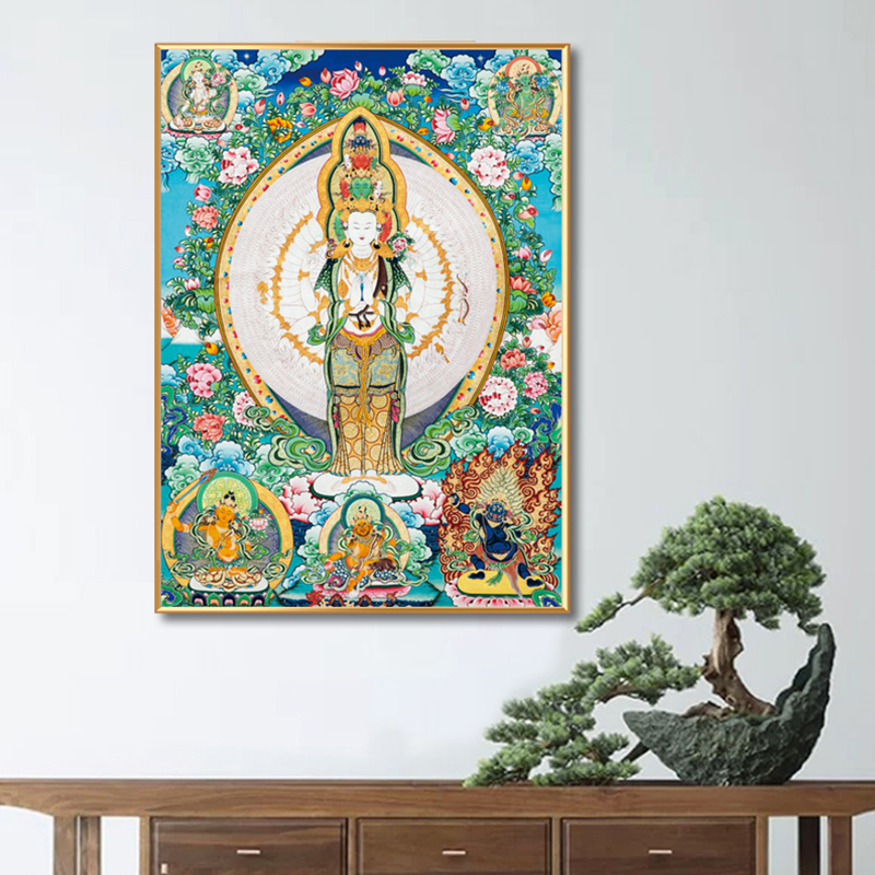 唐卡佛像装饰画千手观音菩萨玄关挂画客厅藏传家用佛画佛堂中堂画