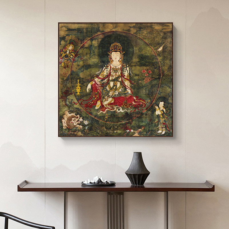 水月观音普贤菩萨装饰画中式中堂敦煌壁画复古佛像法海寺佛堂挂画
