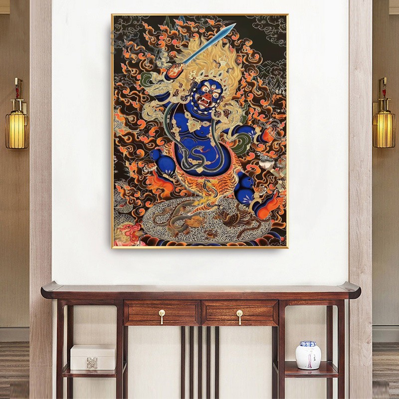 不动尊菩萨佛像画不动明王唐卡挂画属鸡生肖守护佛装饰画壁画带框