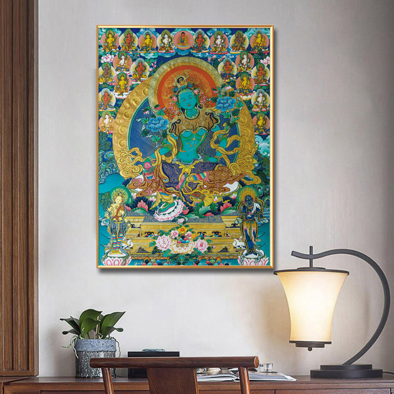 二十一绿度母唐卡佛像挂画菩萨装饰画客厅藏传白度母佛堂中堂壁画图片