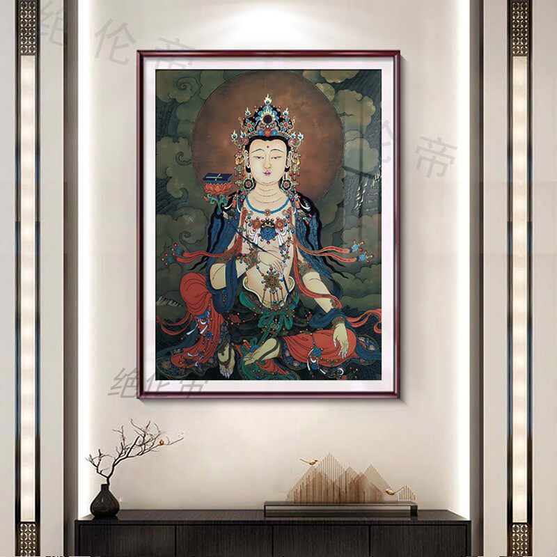 普贤菩萨装饰画中式禅意中堂复古佛像法海寺壁画佛堂书房茶室挂画
