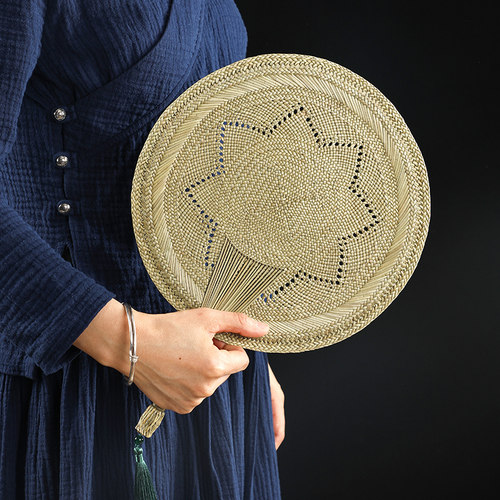 纯手工编织蒲草夏季纳凉扇子天然