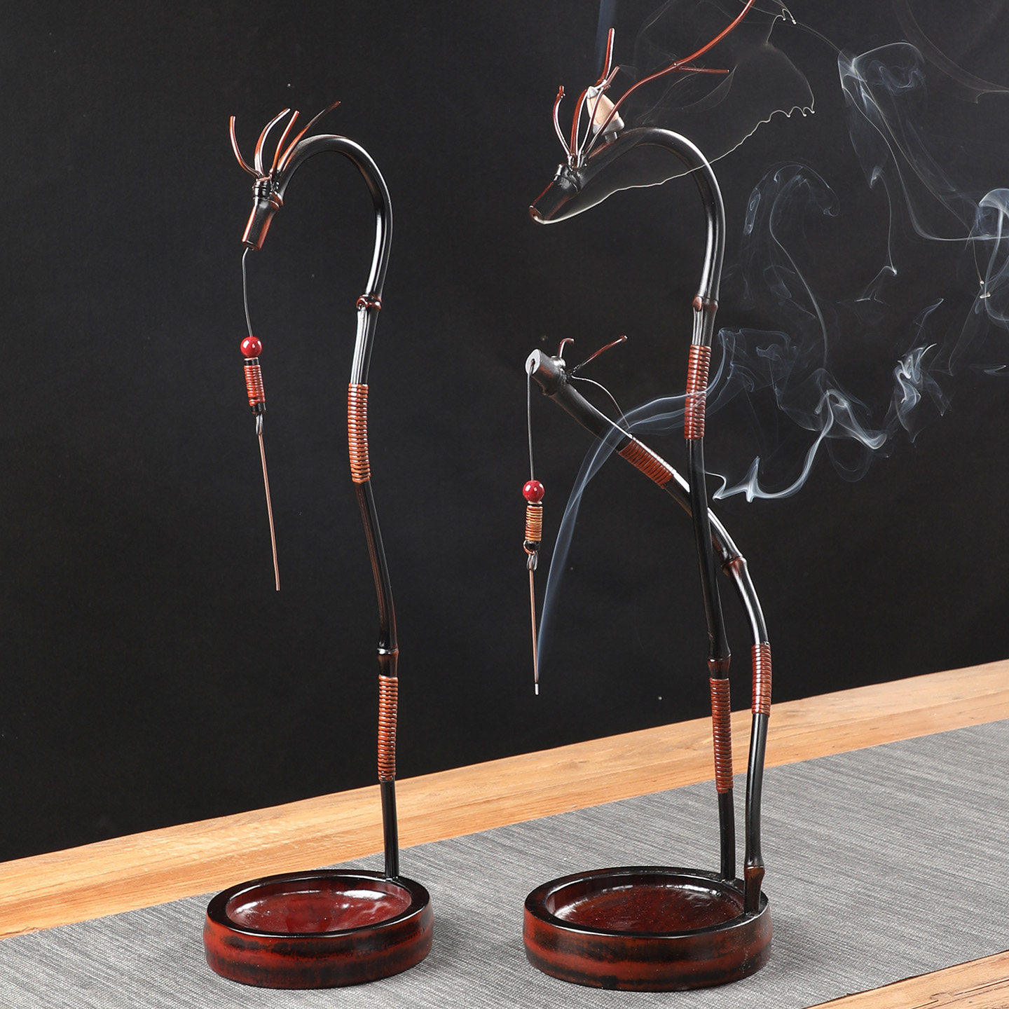 大漆竹制龙挂香香插创意龙头线香倒流香竹香架香薰炉茶室装饰摆件