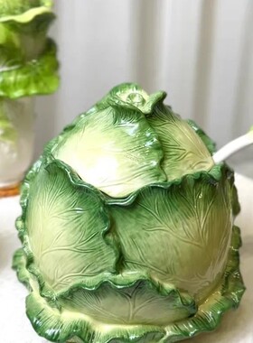 陶瓷白菜家用汤锅配同款汤勺餐厅收纳罐客厅电视柜玄关家居摆件
