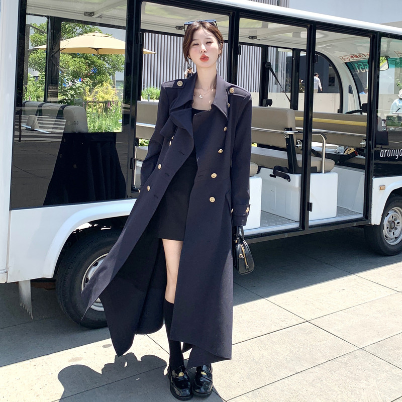 黑色设计感扣袢袖口风衣外套女秋季2025流行高级感巨好看休闲大衣,女装连衣裙,2C226