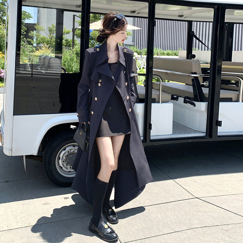 黑色设计感扣袢袖口风衣外套女秋季2025流行高级感巨好看休闲大衣,女装连衣裙,2C226