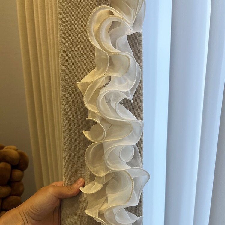 9CM新款窗帘花边法式雪纺双色蕾丝边荷叶边窗纱装饰拼接服装零裁