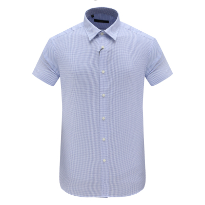 蓝白小格子短袖衬衫80.1％棉