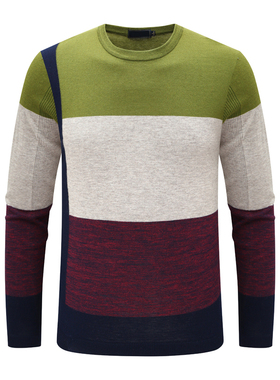 S339罗断码清仓春秋季中年男士时尚休闲保暖打底衫圆领羊毛针织衫