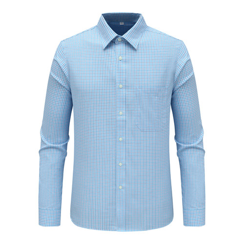 时尚蓝格子全棉免烫长袖衬衫