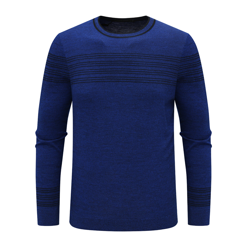 深蓝色圆领羊毛衫横条纹
