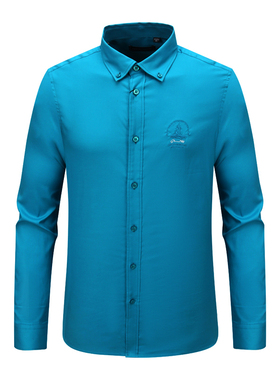 Y1327路换季断码清仓秋季男士商务休闲蓝色96.4％棉刺绣长袖衬衫