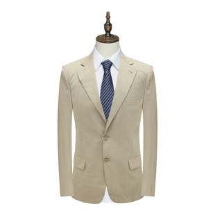 PL96皮断码清仓春季男士商务正装卡其色羊毛两粒扣无开衩西装外套