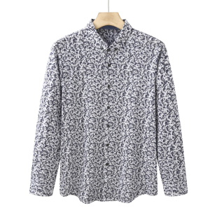 CA124卡换季断码清仓春秋男士全棉蓝白碎花舒适弹力休闲长袖衬衫