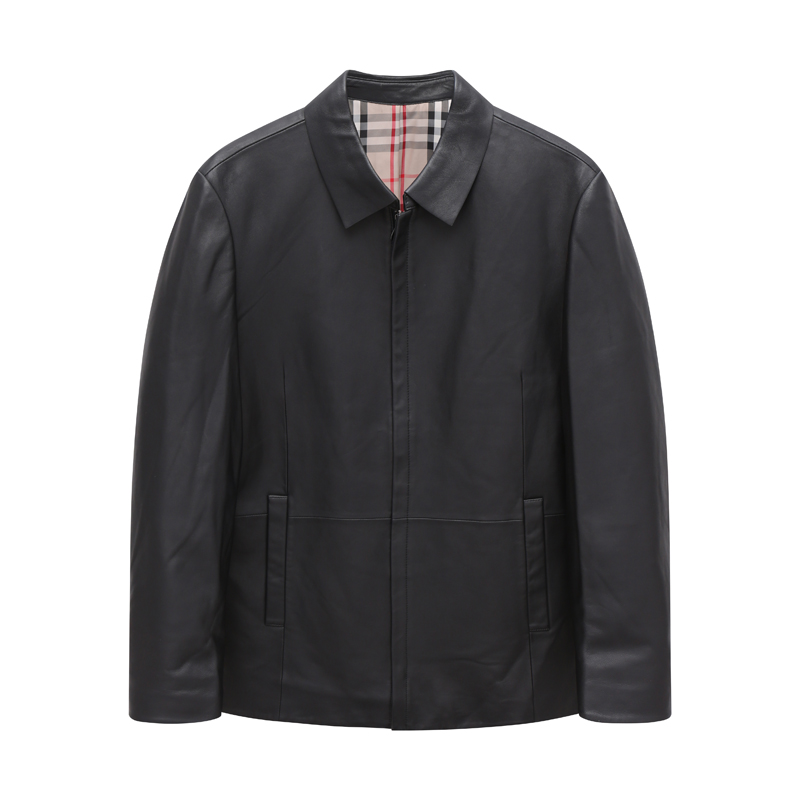 复古休闲百搭黑色绵羊皮翻领皮衣