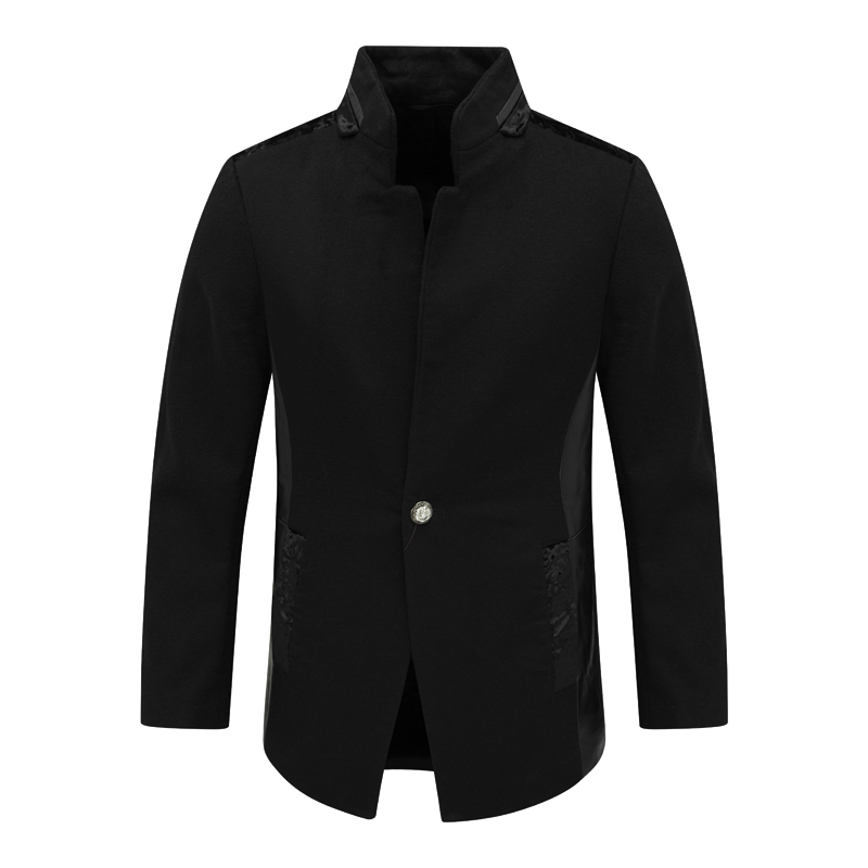 黑色立领毛呢大衣84..7％羊毛