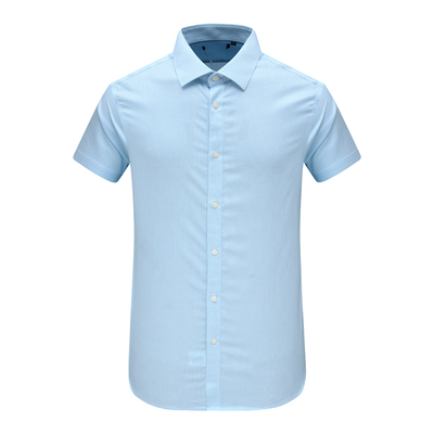 蓝白小格子短袖衬衫休闲