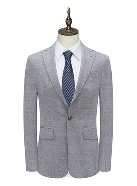 B1584鸟断码清仓男士职业装灰色格纹绵羊毛两粒双排扣商务单西装