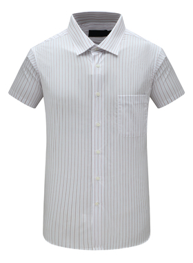 SA63萨断码清仓夏季男士商务职业装全棉浅紫色竖条纹免烫短袖衬衫
