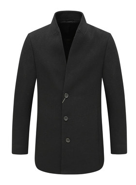 KN75康L尼L断码清仓早春季中年男士立领85.1％羊毛深蓝色毛呢大衣