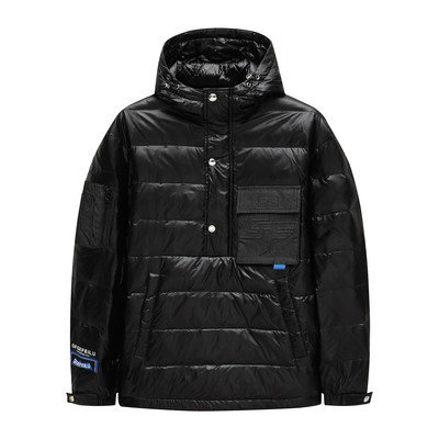 休闲黑色连帽90％白鸭绒羽绒服