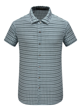 SF170圣换季断码清仓夏季中年男士简约绿色格子62％棉翻领短袖T恤